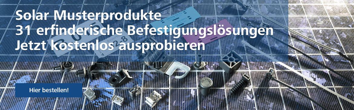 Sample-Pack mit ausgewählten Kabelbindern und Befestigungselementen für Solaranlagen von HellermannTyton